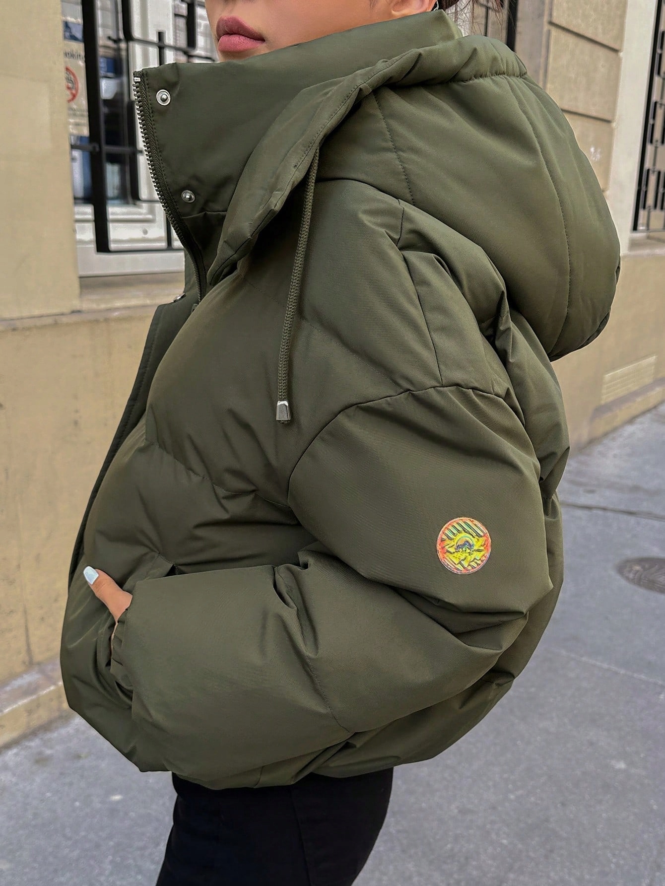 Dámská Prošívaná Péřová Bunda S Kapucí Oversize Zelená Dazy Xs 34