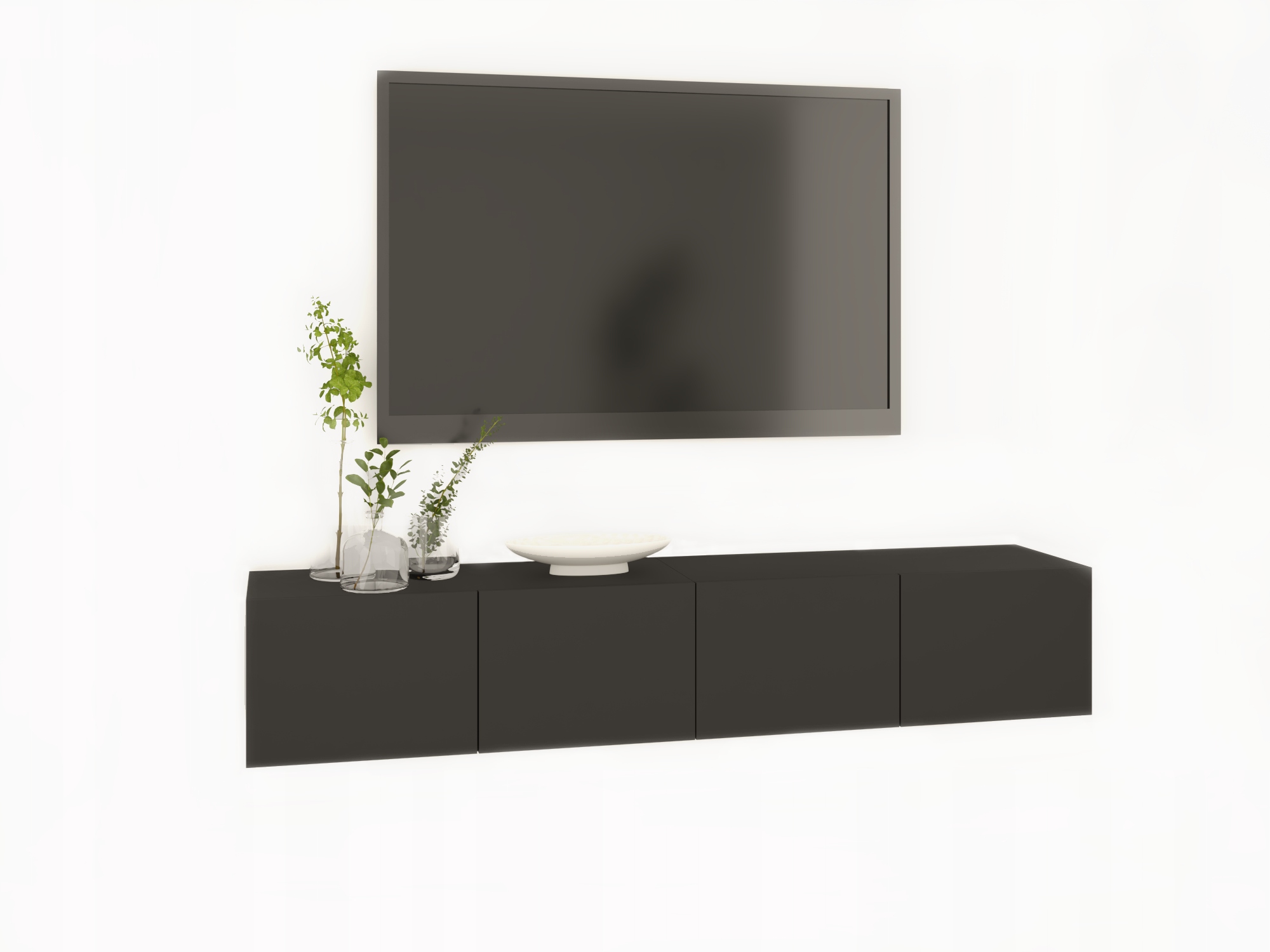 Rtv skříňka závěsná 200 cm stolek Pod Televizi Komoda Loft Police Černá