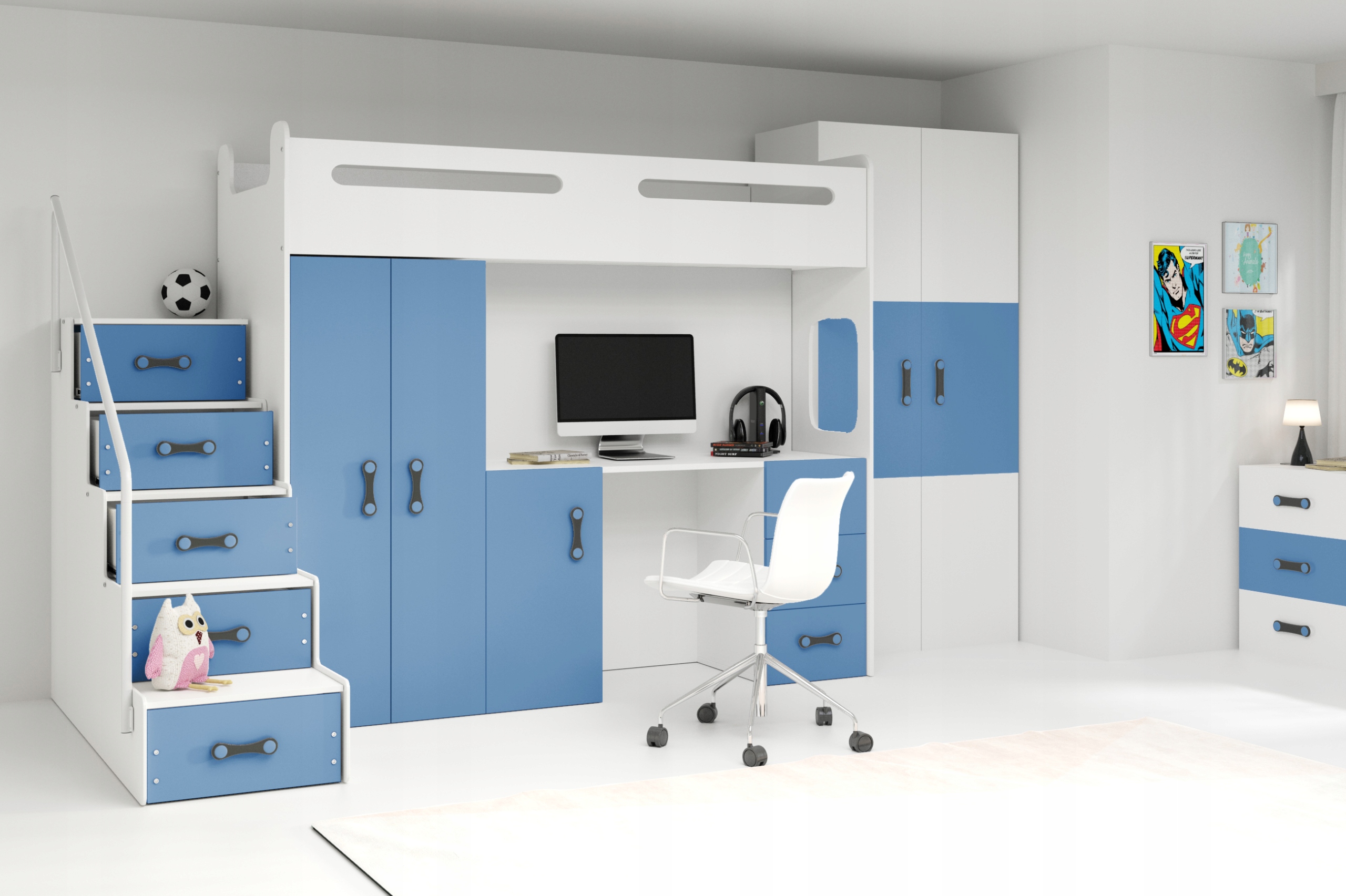 Łóżko piętrowe +Szafa Max 4 200x80 z biurkiem Wysokość mebla 180 cm