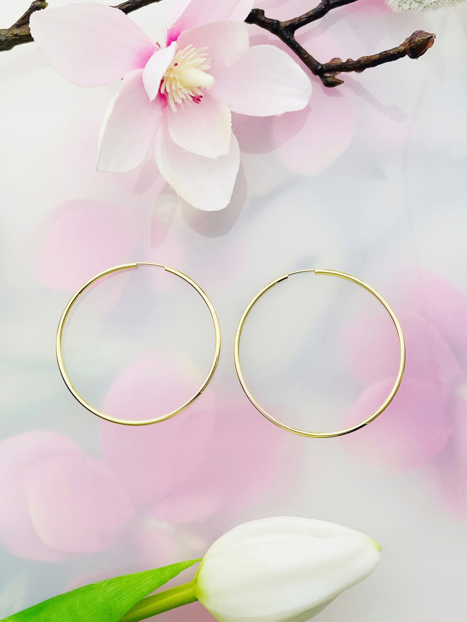 Zlaté náušnice s kolečky, velká leštěná kola