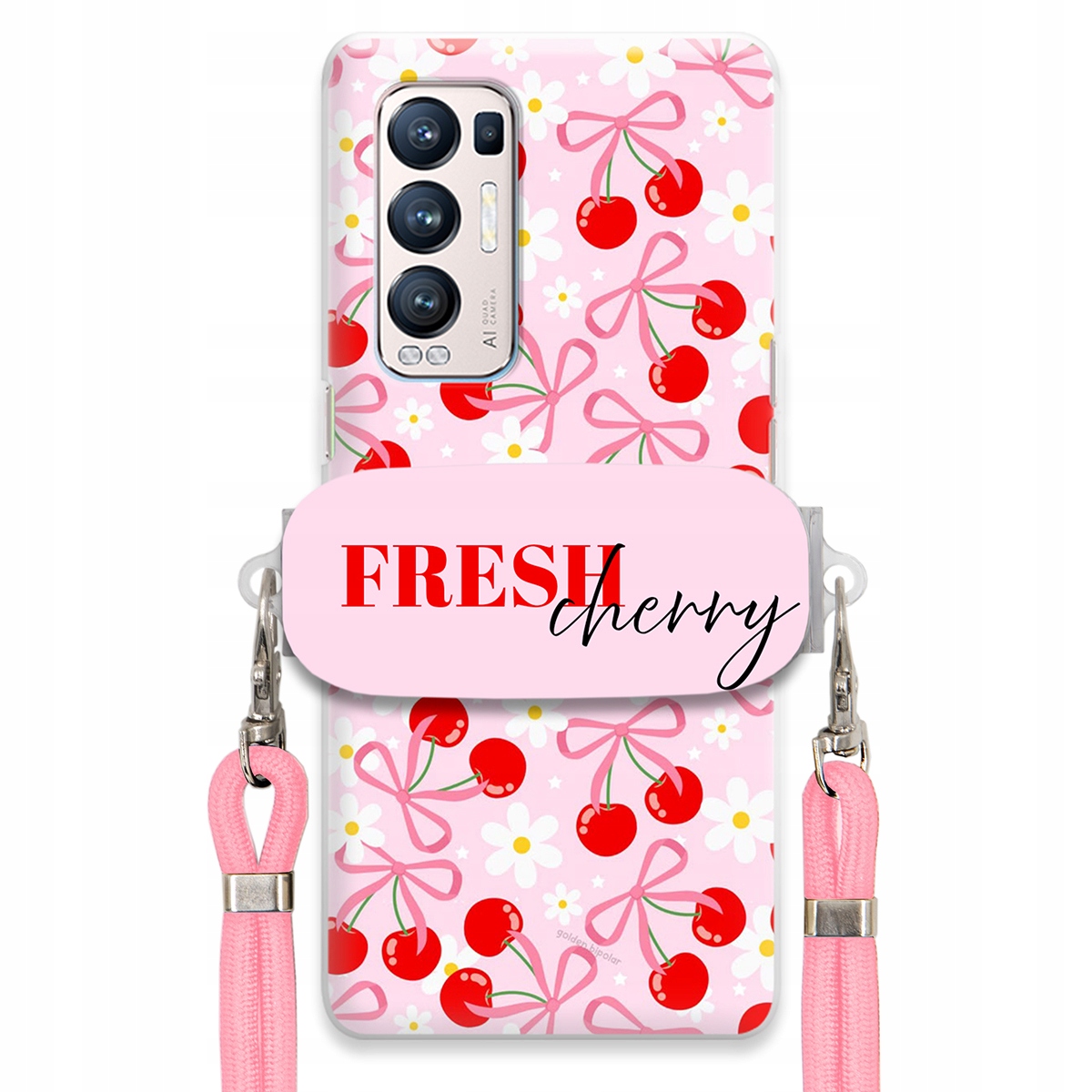 Puzdro pre Oppo Reno 5 Pro Plus 5G Case Držiak šnúrok Ružový Fresh Cherry
