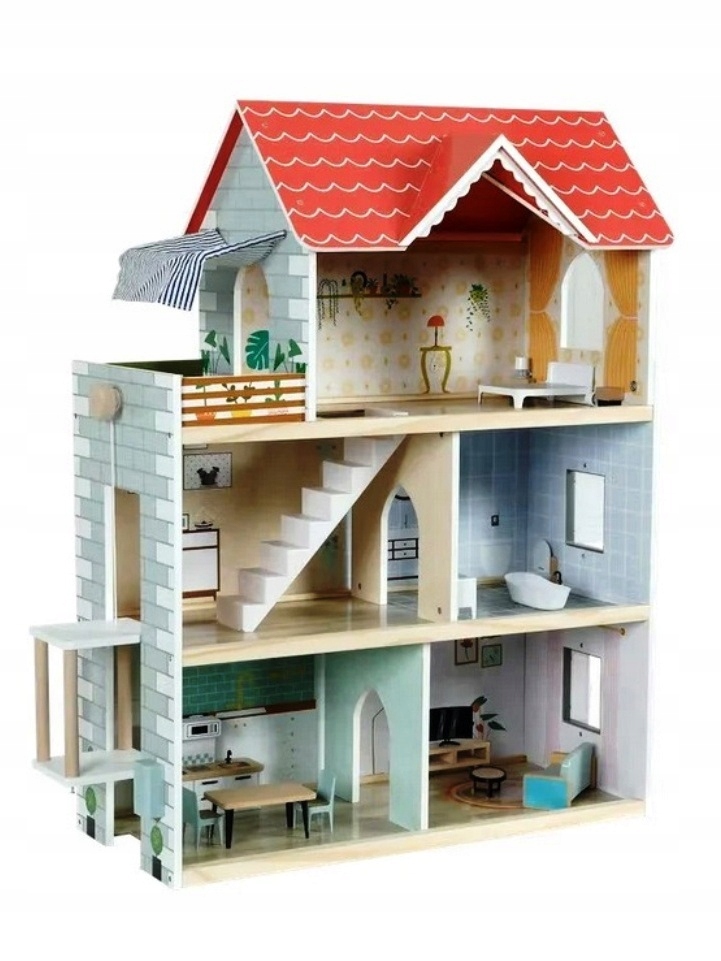 DREWNIANY DOMEK DLA LALEK Z WINDĄ / 80cm