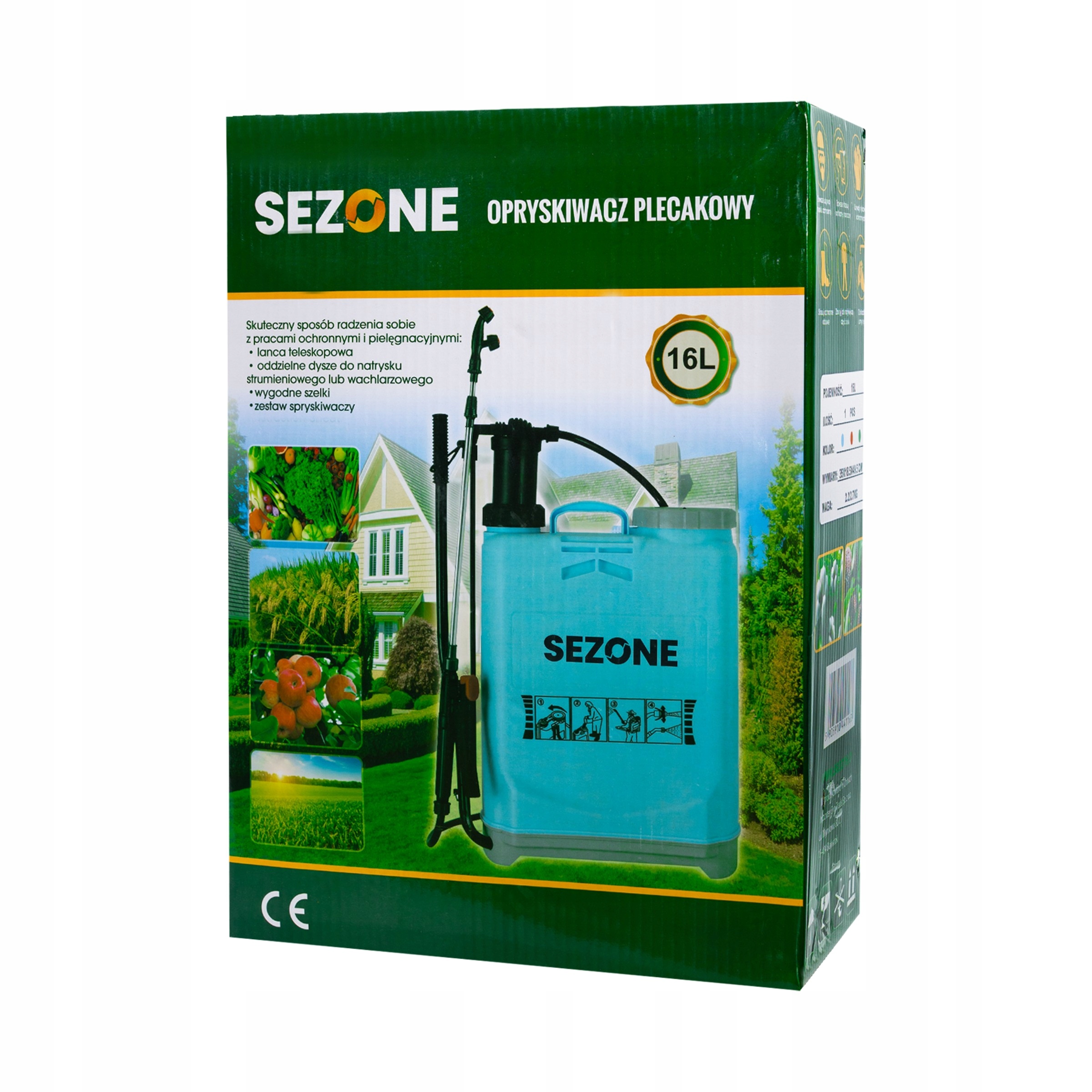 OPRYSKIWACZ OGRODOWY CIŚNIENIOWY PLECAKOWY RĘCZNY 16L ZESTAW DYSZE LANCA Ciśnienie max 3.2 bar