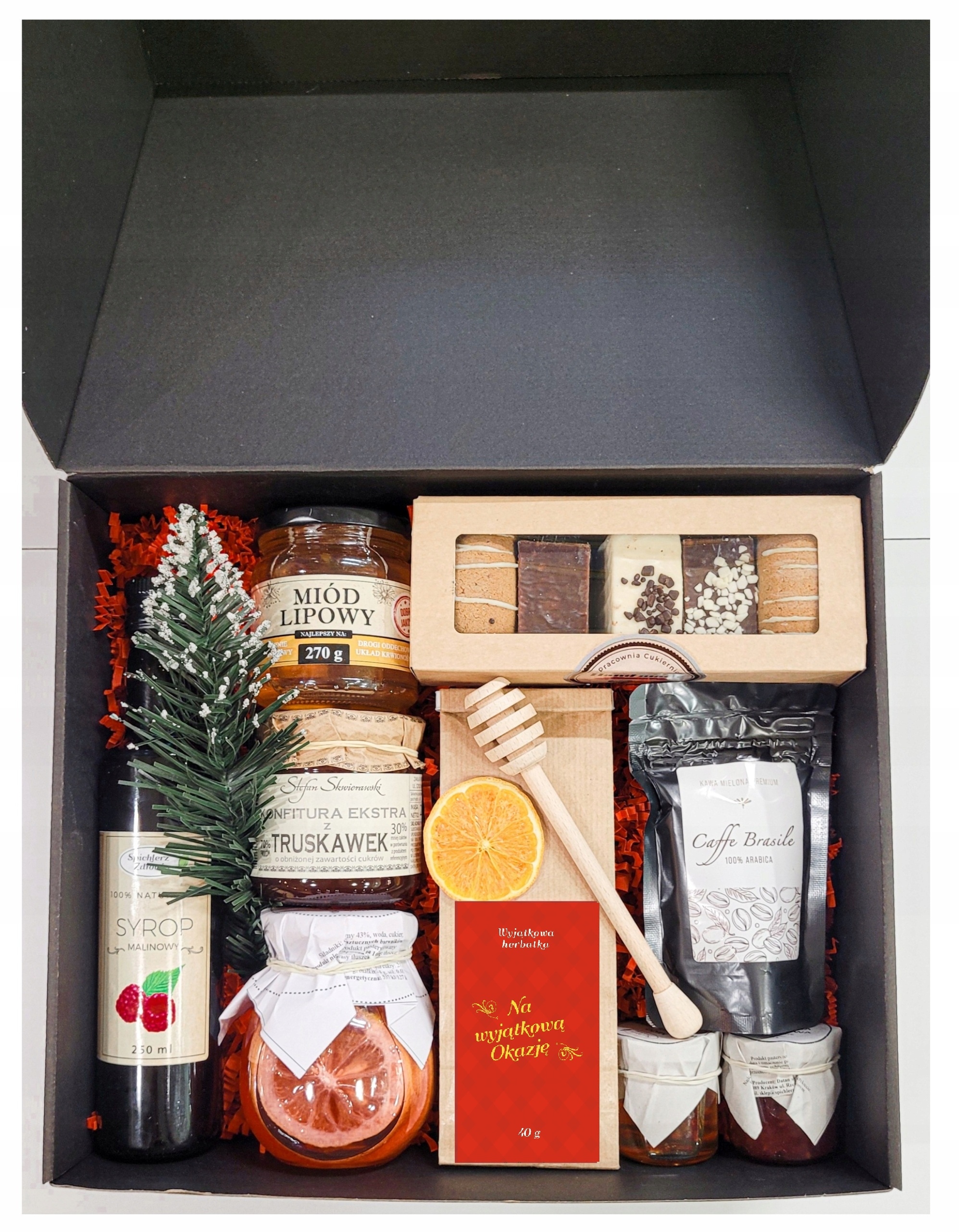 Duży Kosz Prezentowy Zimowy Pyszne Herbata Kawa Pierniki