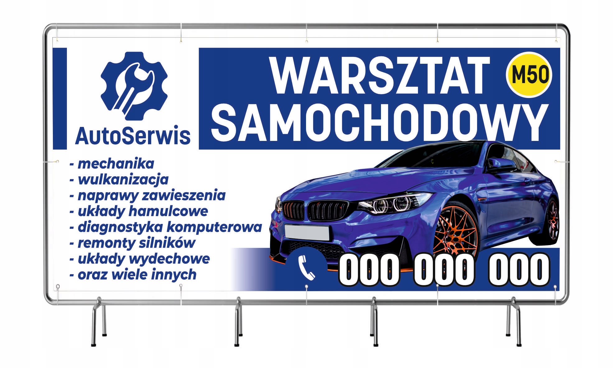 Solidny Baner Reklamowy 200cmx100cm Auto Serwis Rodzaj drukowany pod wymiar