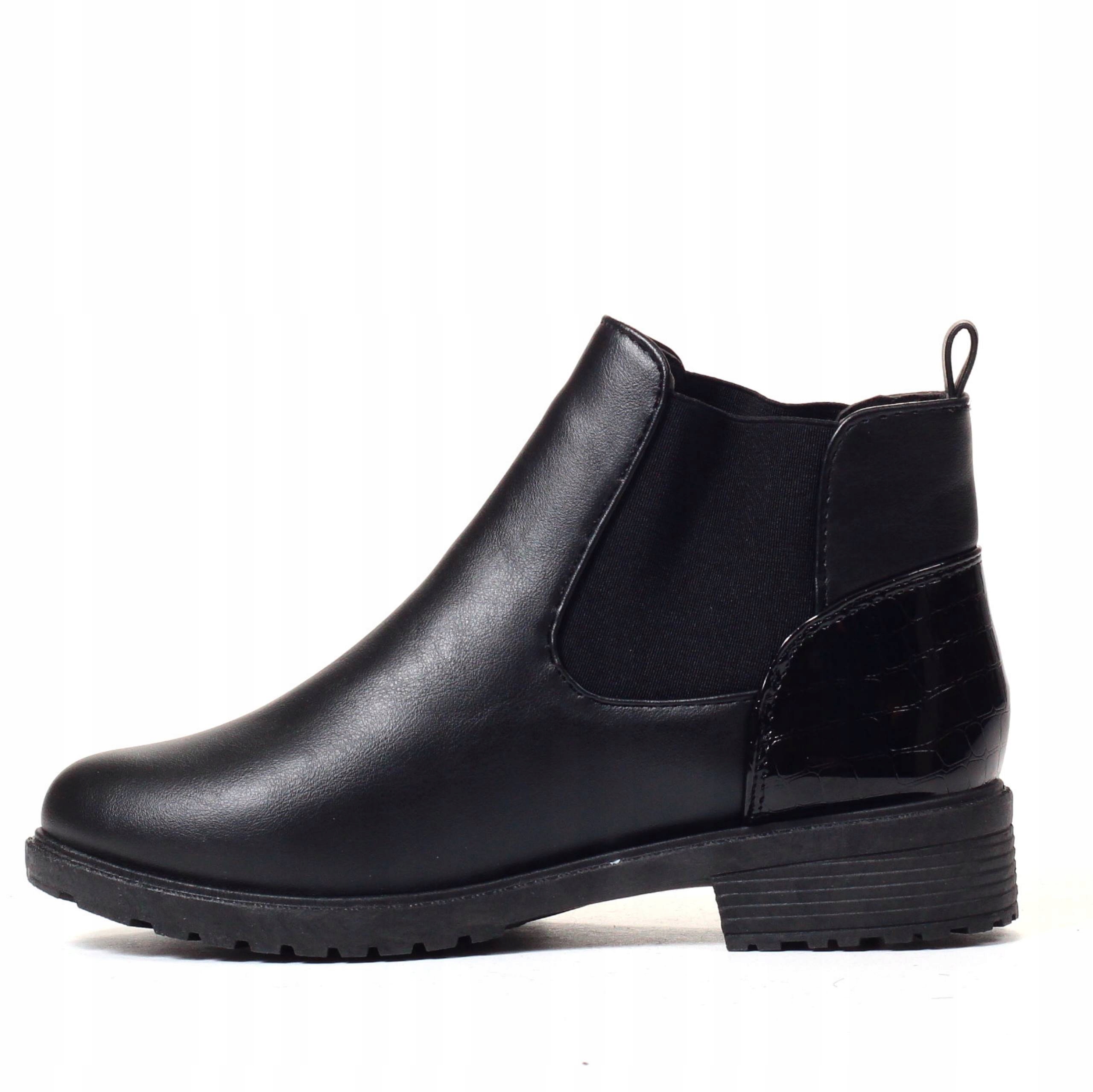 BOTKI DAMSKIE BUTY SZTYBLETY ELEGANCKIE PŁASKIE Model Botki damskie płaskie czarne