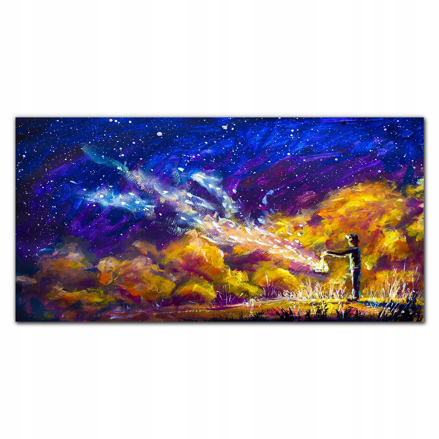 Obraz na plátne Chlapec s lampou v noci 140x70