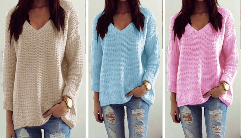 Mikos sweter damski w serek V 627 Wzór dominujący bez wzoru