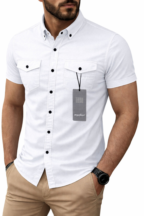 Biała Koszula Męska Sportowa Jeansowa Lekka Gładka Krótki Rękaw 318 M 39-40