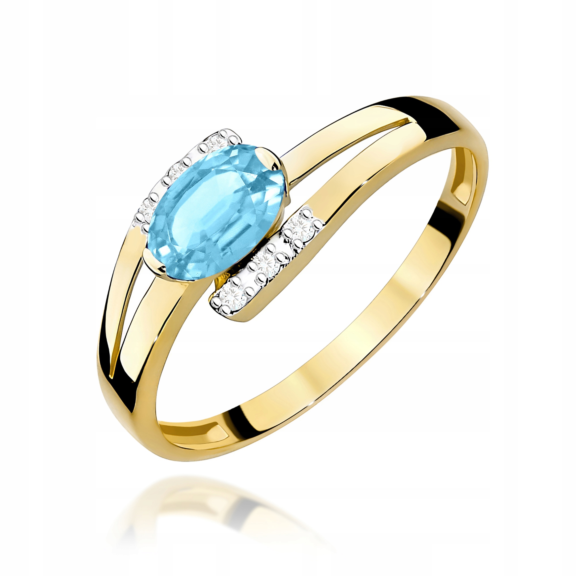 Zlatý prstýnek 585 s topazem Swiss a diamanty 0.50 ct, zásnubní, módní