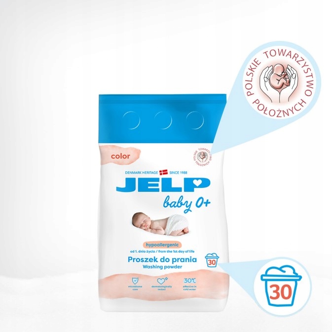 Hipoalergiczny proszek do prania kolorów JELP Baby 0+ 2.25 kg Stan opakowania oryginalne