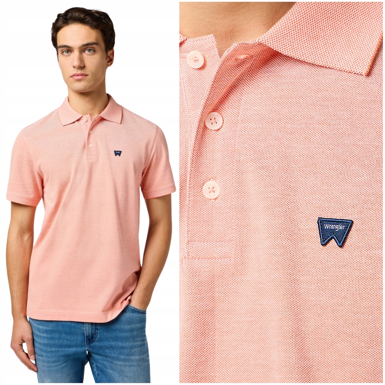 Wrangler Refined Polo Shirt Orange neonová bavlněná polovina malé logo XXL