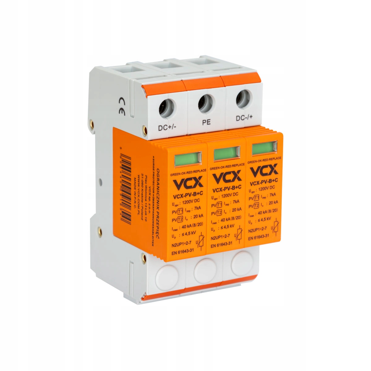 Fotovoltaický omezovač přepětí DC Bc 1200V (T1T2) 3P 7kA Pv VCX
