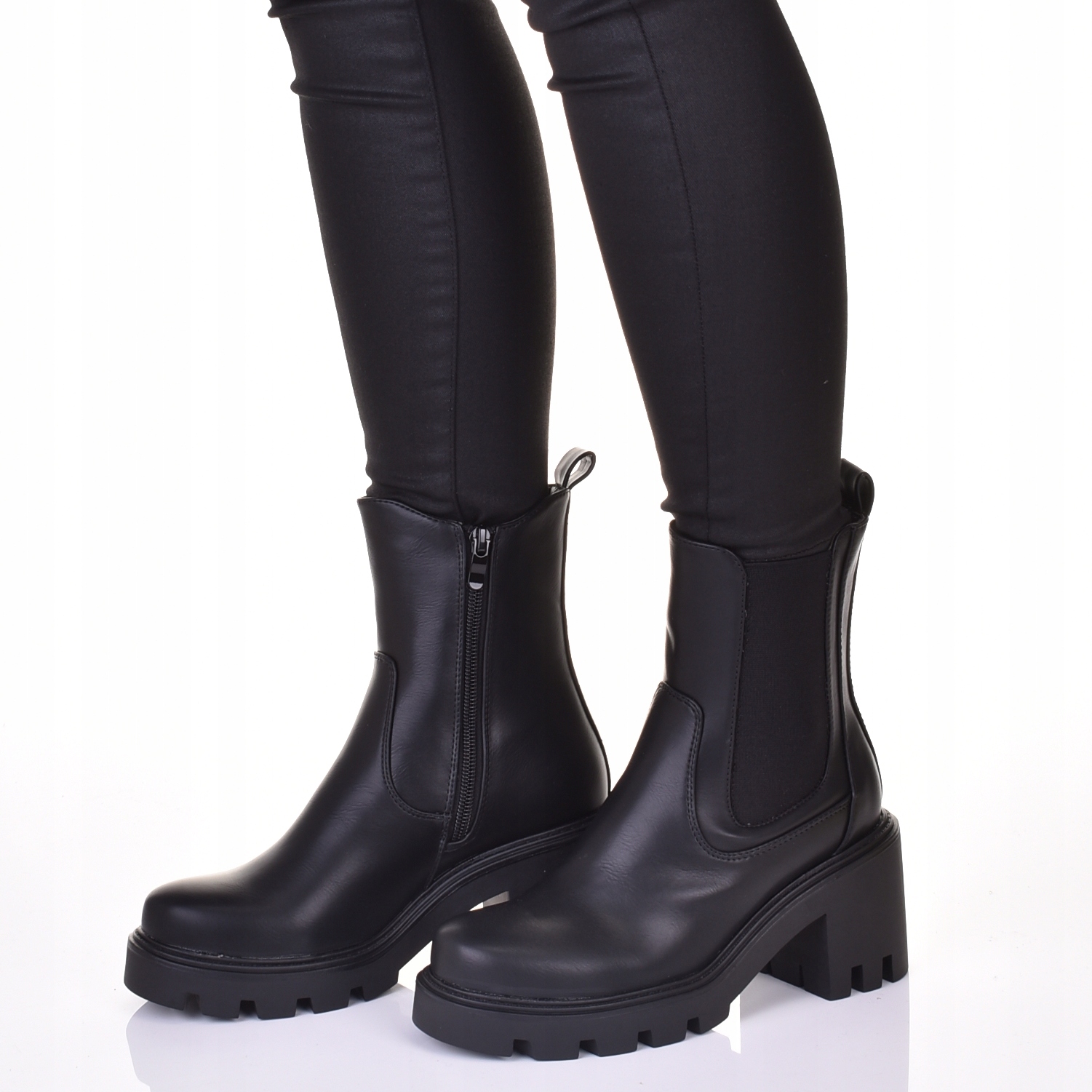 BOTKI SKÓRZANE NA ZAMEK WSUWANE NA PŁASKIM OBCASIE WIOSENNE Kod producenta XJ-358A