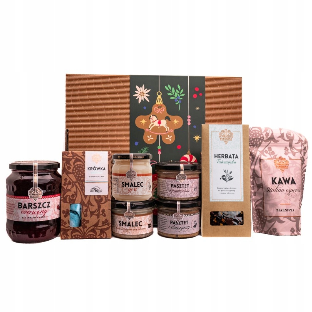 Dárek Schronisko Bukowina káva čaj sádlo paštika bonbóny krówki