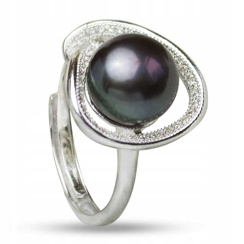 Stříbrný Prstýnek S Tmavou Perlou A Zirkony