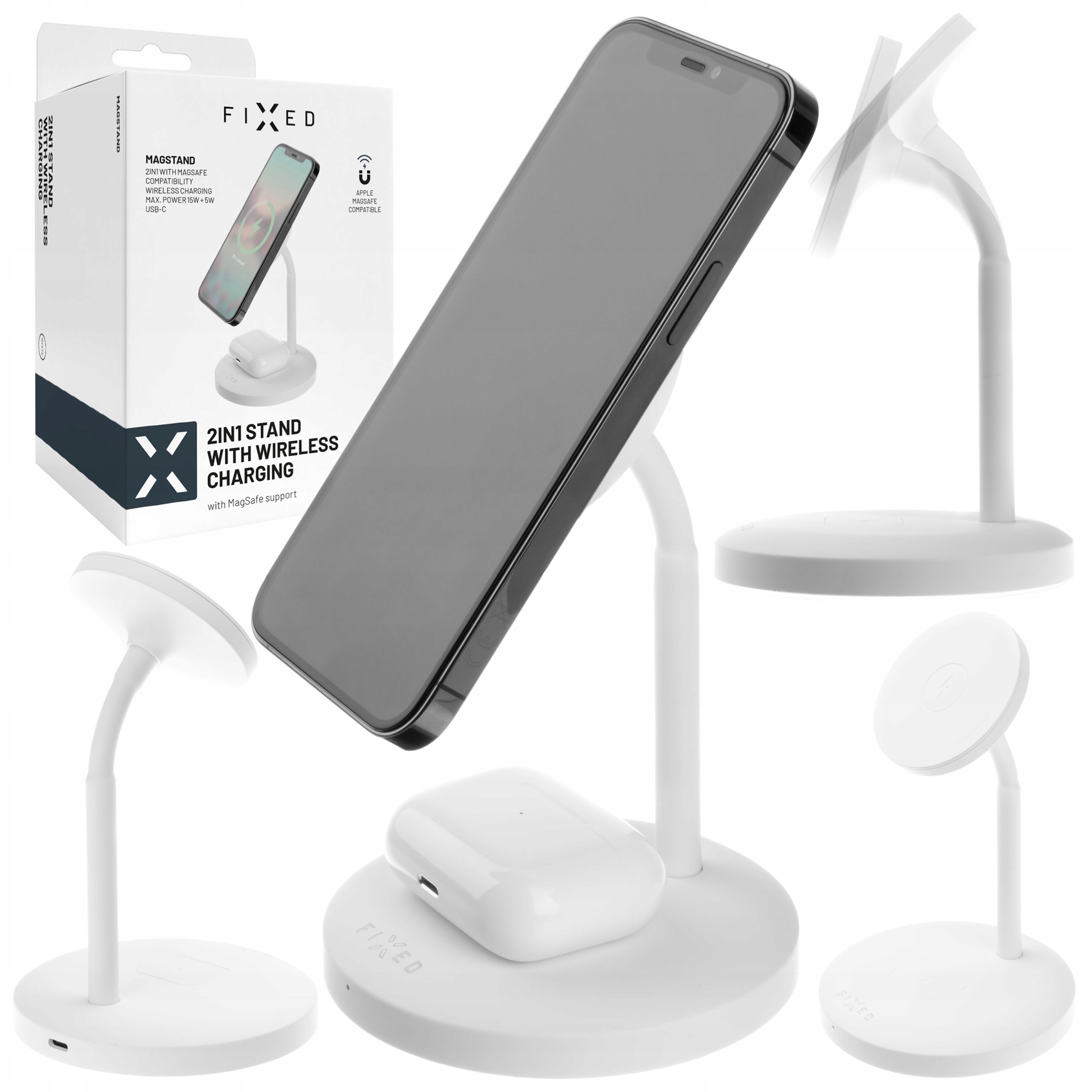 Stacja dokująca 2w1 | FIXED MAGSTAND | MagSafe, 15W+5W | Biały