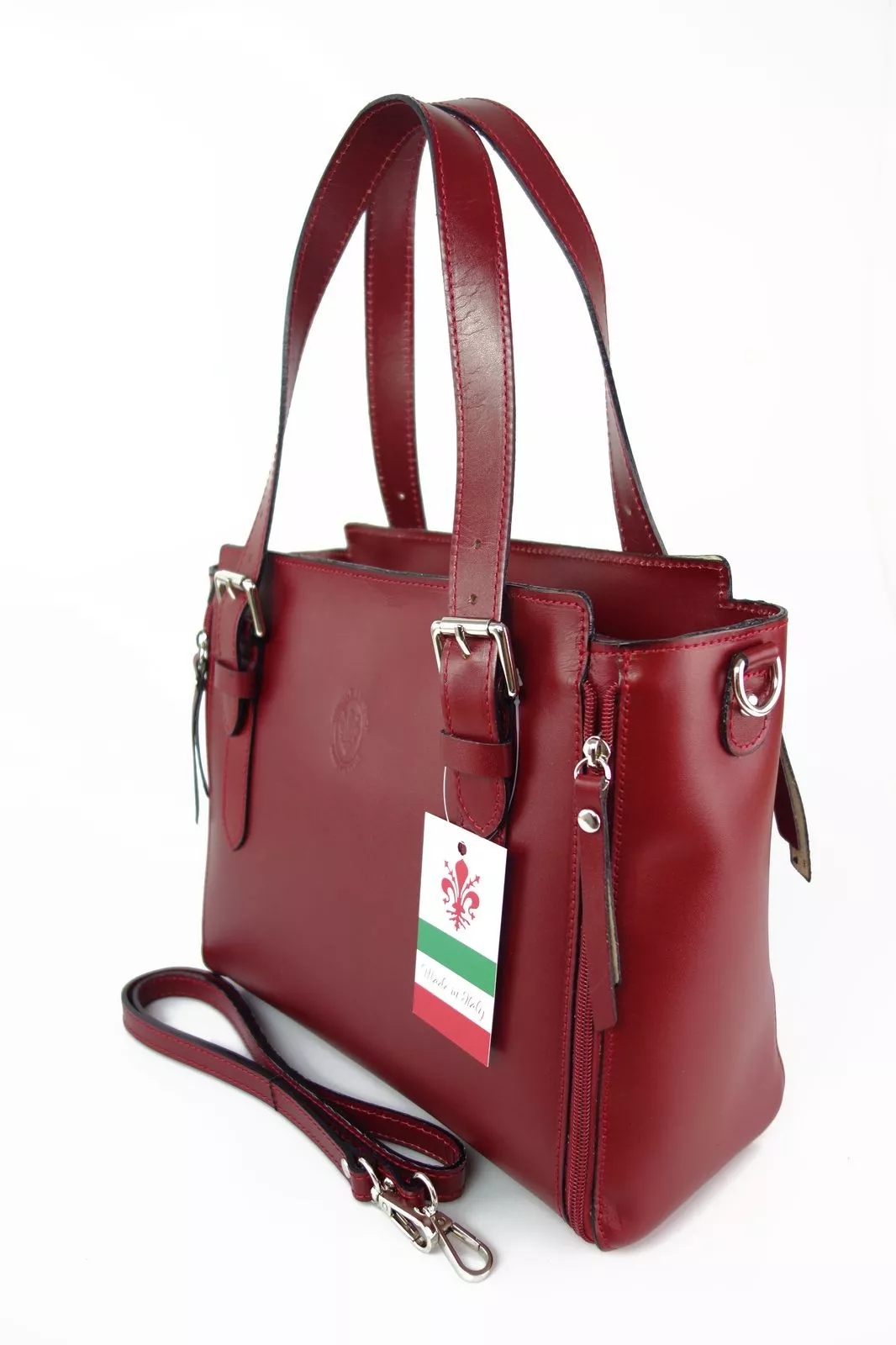 Klasická Kožená Kabelka A4 Přes Rameno Kůže Shopper Bag Kufřík Bordó