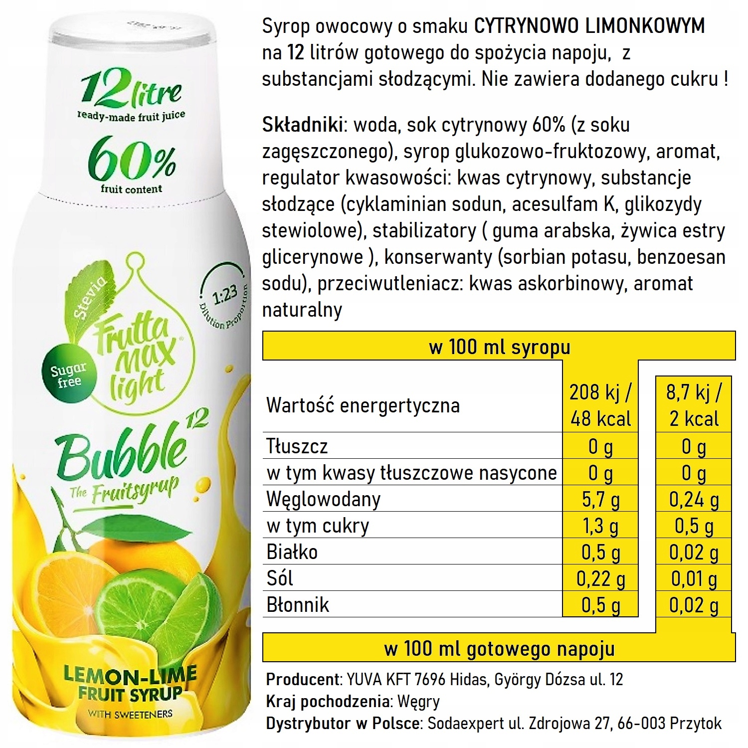 Syrop do saturatora CYTRYNA LIMONKA LIGHT 500 ml EAN (GTIN) 5998571760018
