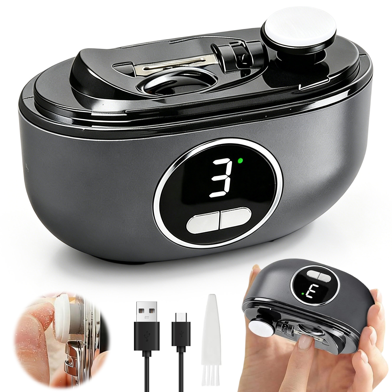 3V1 Elektrický Kleštičky Na Nehty Usb Bezpečné Automatické S Led Světlem