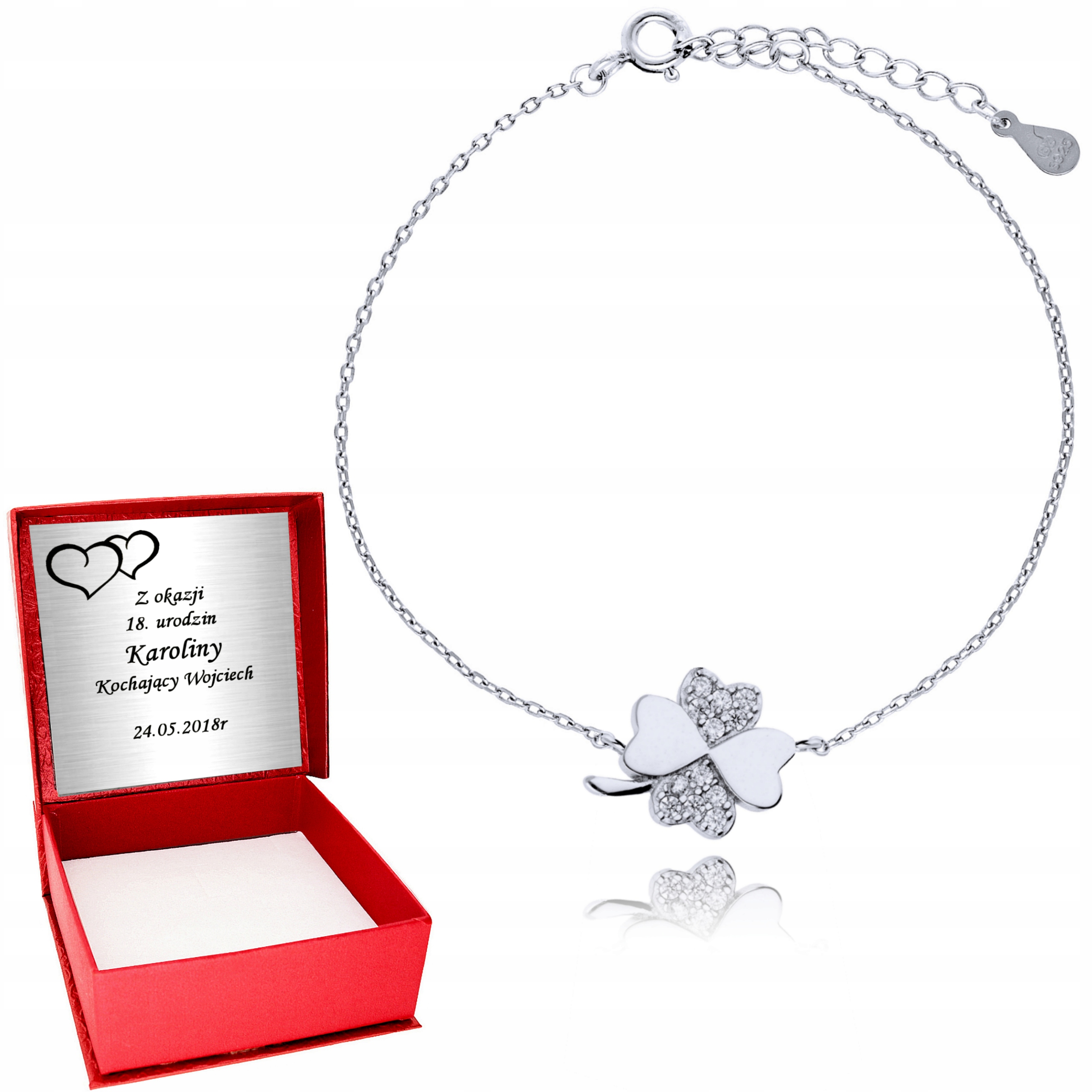 

Srebrna Bransoletka 925 Koniczynka Celebrytka