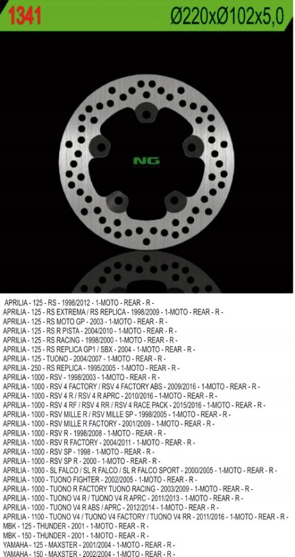 Brzdový Kotúč Zadný Aprilia Rs 125, Tuono 1000, Rsv 1000 5 Otvorov)
