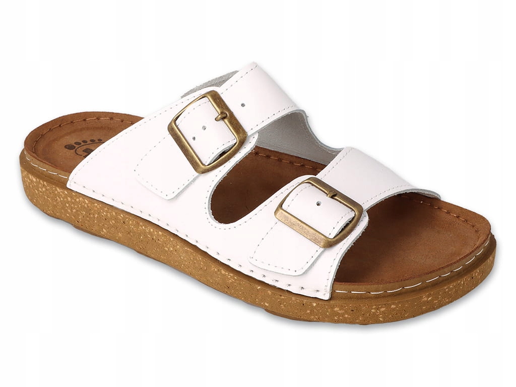 Skórzane Klapki Damskie Z Regulowanymi Paskami Dr Orto Med Białe Rozmiar 42