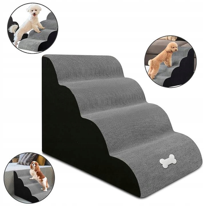 Schůdky Pro Psy Ke Šplhání Na Platformu 4 Schody 50 CM Šetrná Rampa Šedá Stabilní