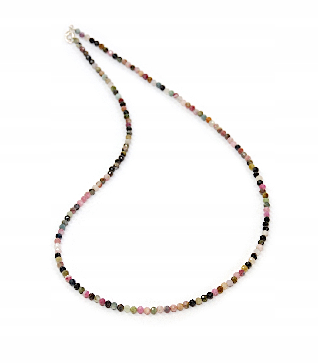 Náhrdelník z přírodního Turmalínu, barevné fasetované kuličky 3mm, stříbro 925