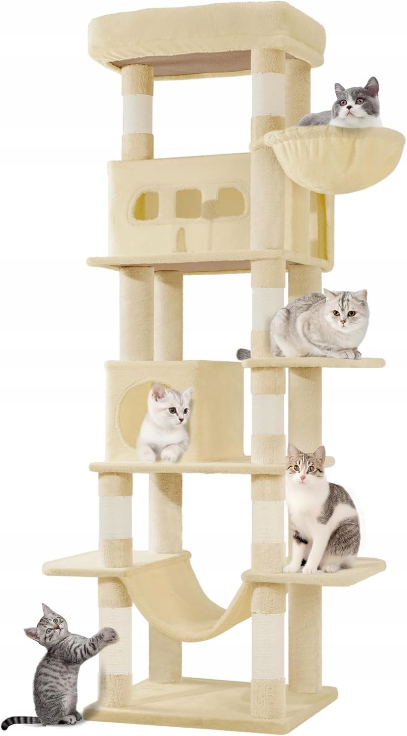 Škrabadlo Pro Kočky Věž Sloupek na škrábání Odstíny béžové Škrabadlo vysoké 170 cm