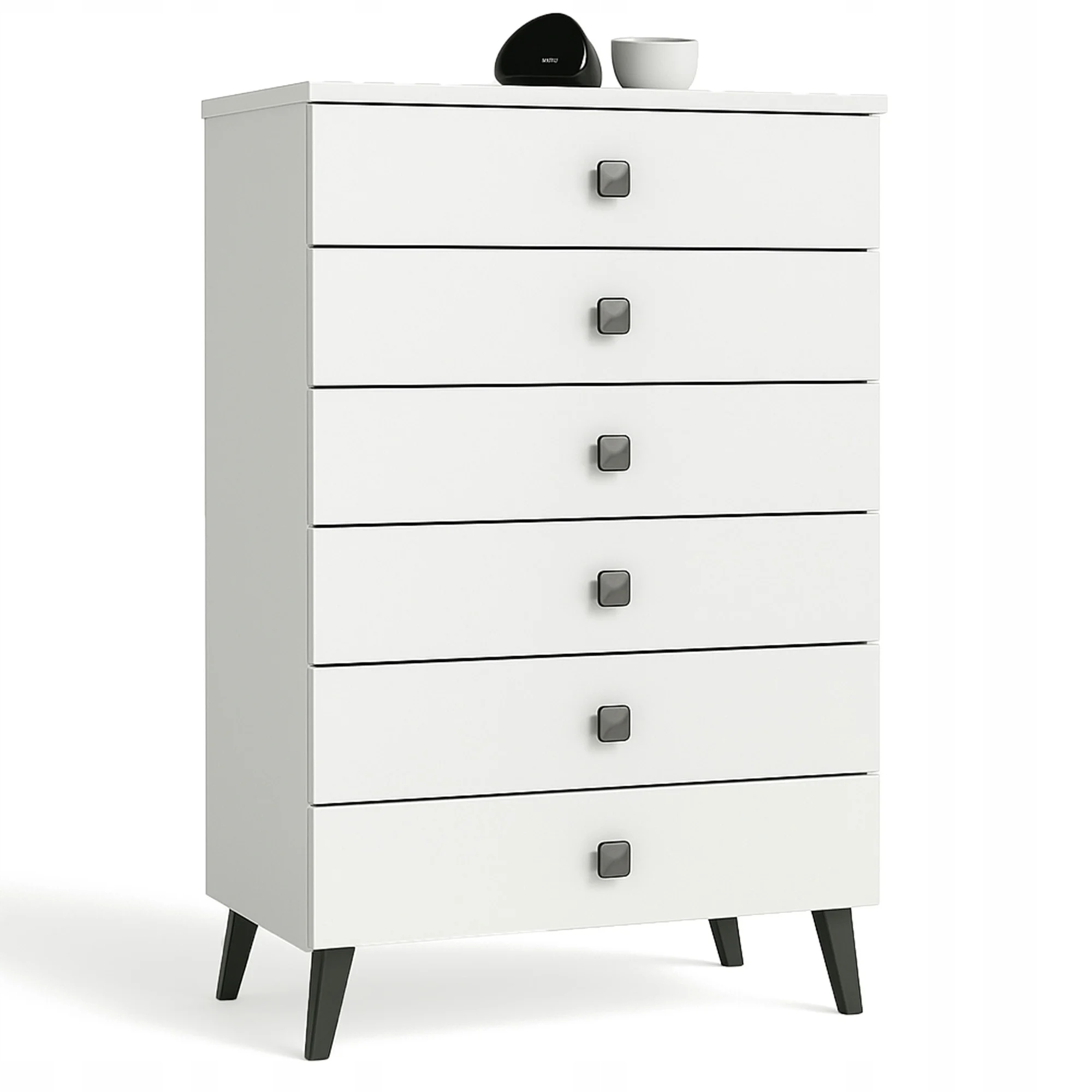 Komoda Mobi K-06 Bílá a černá 60x104x37 cm 6 zásuvek