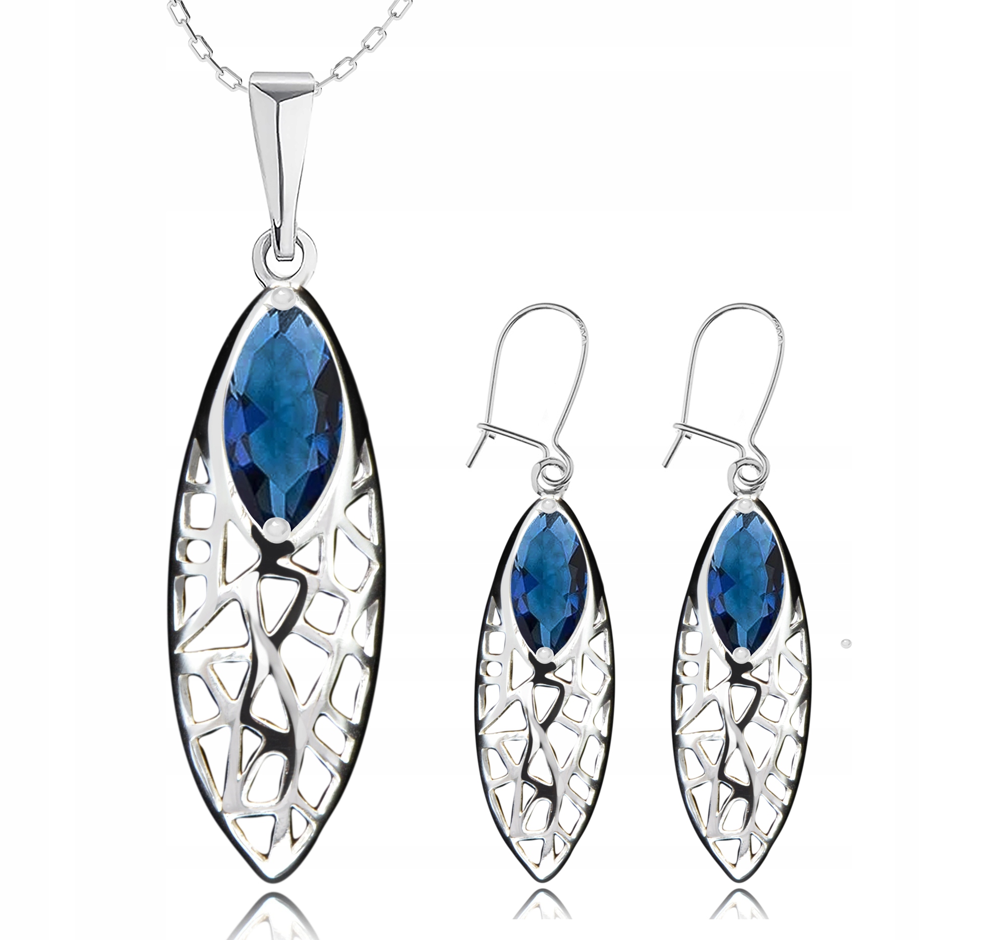 

Srebrny Ażurowy Komplet Z Szafirowymi Cyrkoniami