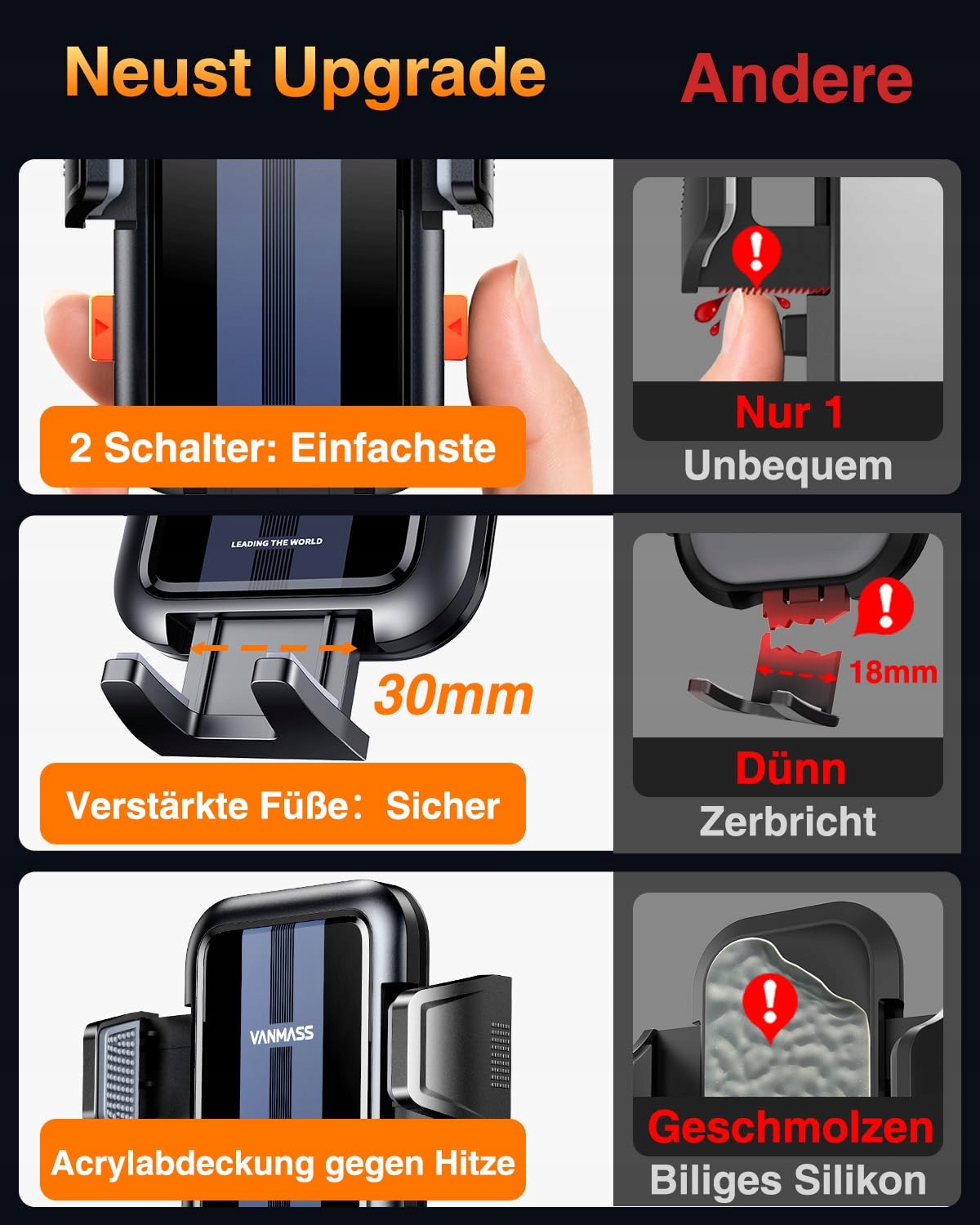 VANMASS Uchwyt Samochodowy Wentylacja Uniwersalny Do iPhone Android — miniatura 6