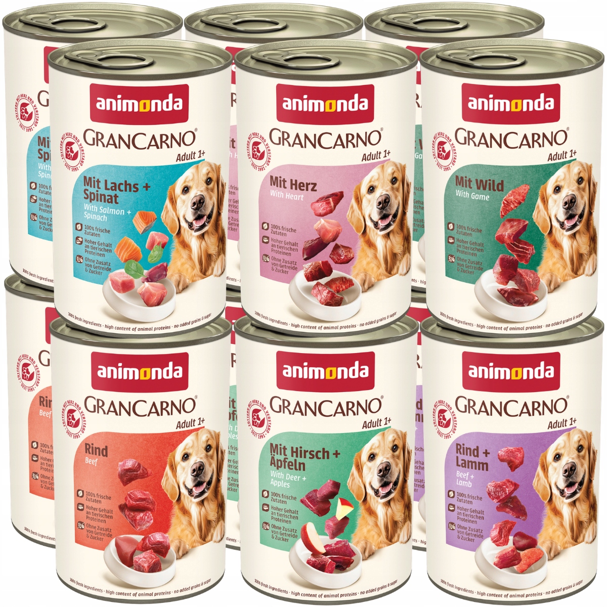 Animonda GranCarno Adult puszka Zestaw 12x400g – MIX 6 smaków Bez Drobiu