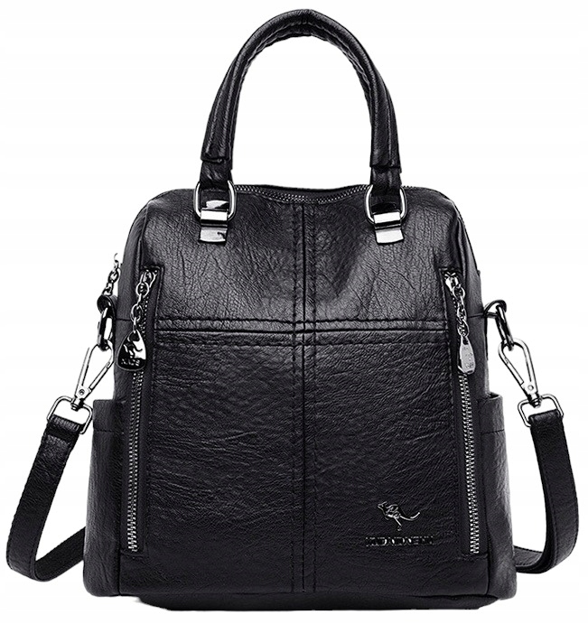 Dámska kabelka Čierna Elegantná Kožená Priestranná taška na rameno Batoh