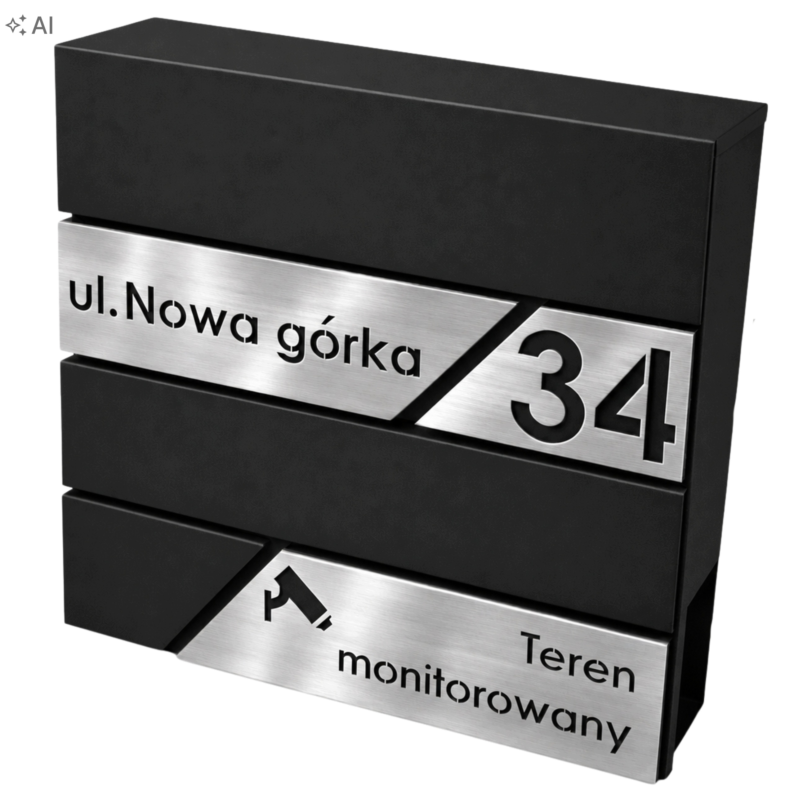 Velká Poštovní Schránka S Adresou, Číslo Domu (tabl nerezová ocel), Černá