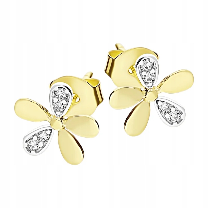 Dámské náušnice ze zlata 585, jemné kvítky se zirkony, 0.91 g, módní