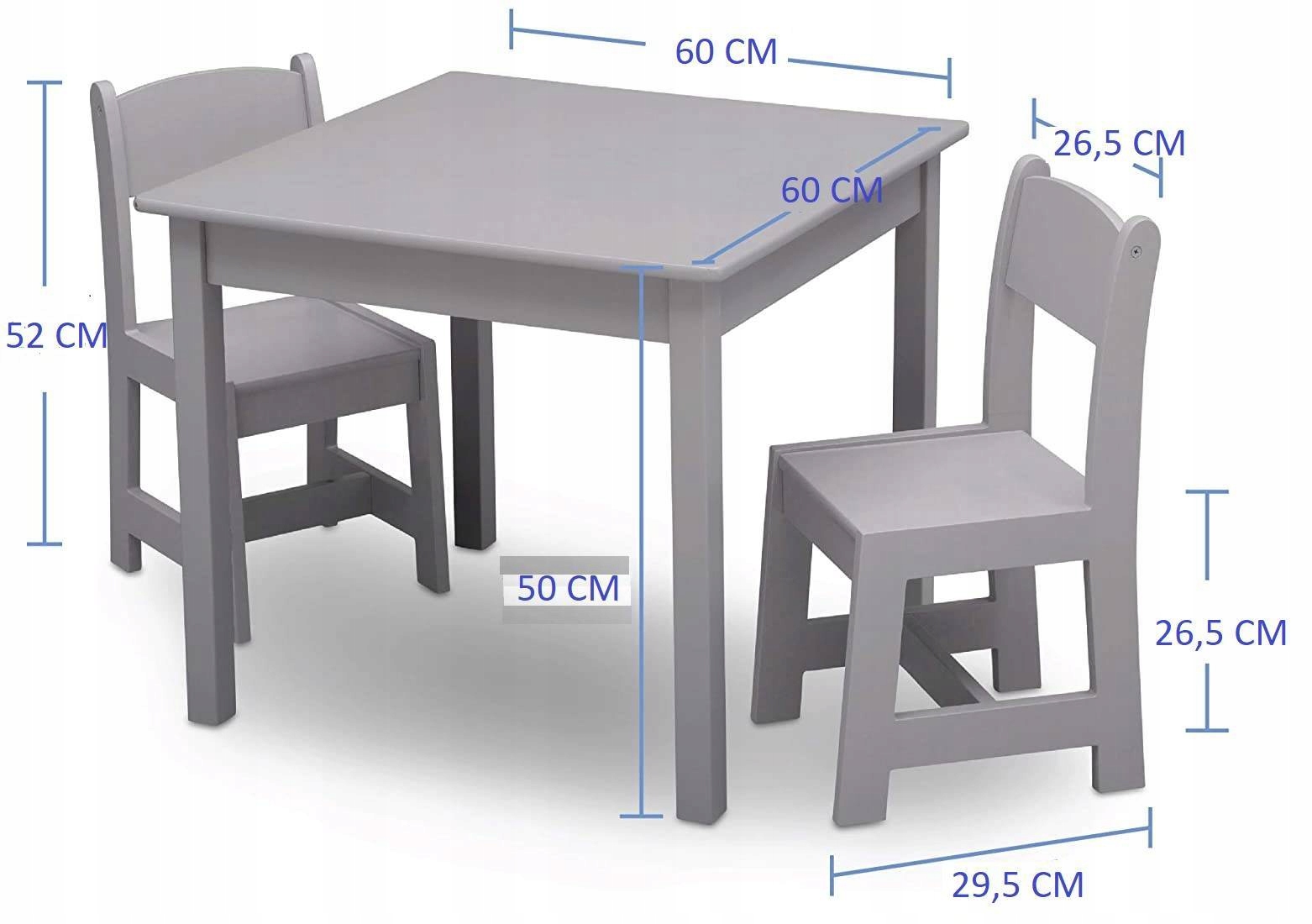 BIAŁY STOLIK DREWNIANY STÓŁ 2 KRZESEŁKA DLA DZIECI Z WADĄ Szerokość stołu 60 cm