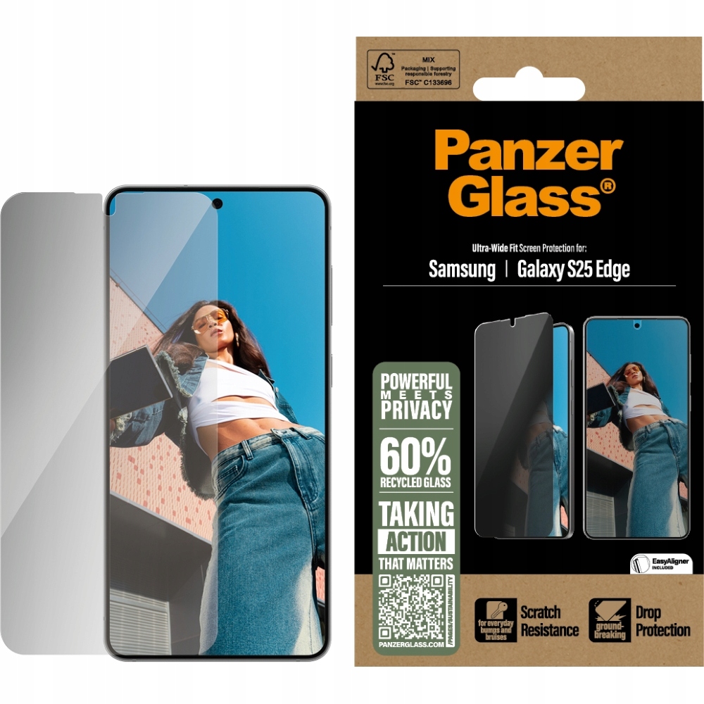 Tvrzené sklo pro Galaxy S25 Edge, PanzerGlass, rychlá ochrana displeje