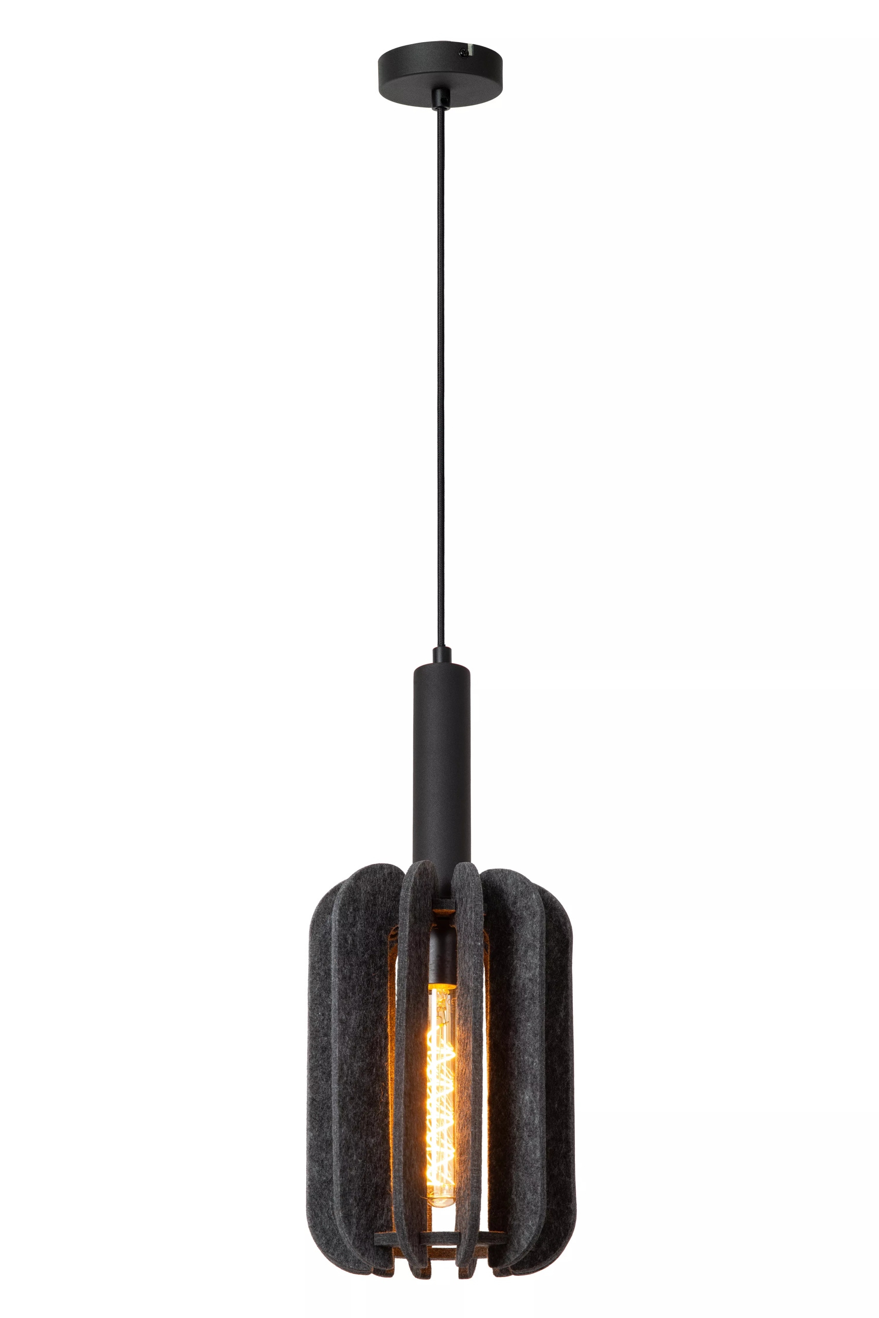 Závěsná lampa z plsti tmavě šedá do ložnice obývacího pokoje ozdobná Lucide