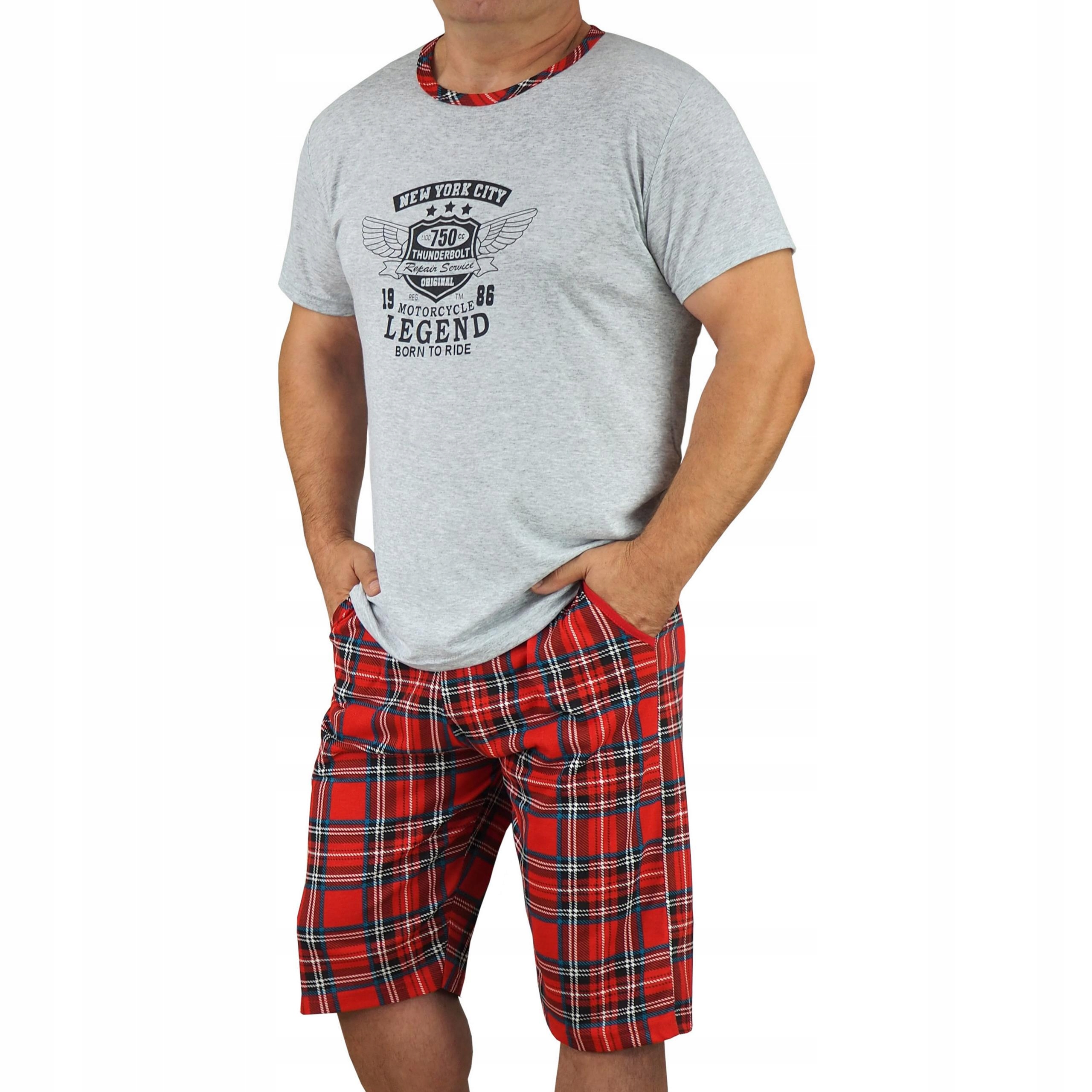 PIŻAMA MĘSKA bawełniana kratka krata kieszenie M