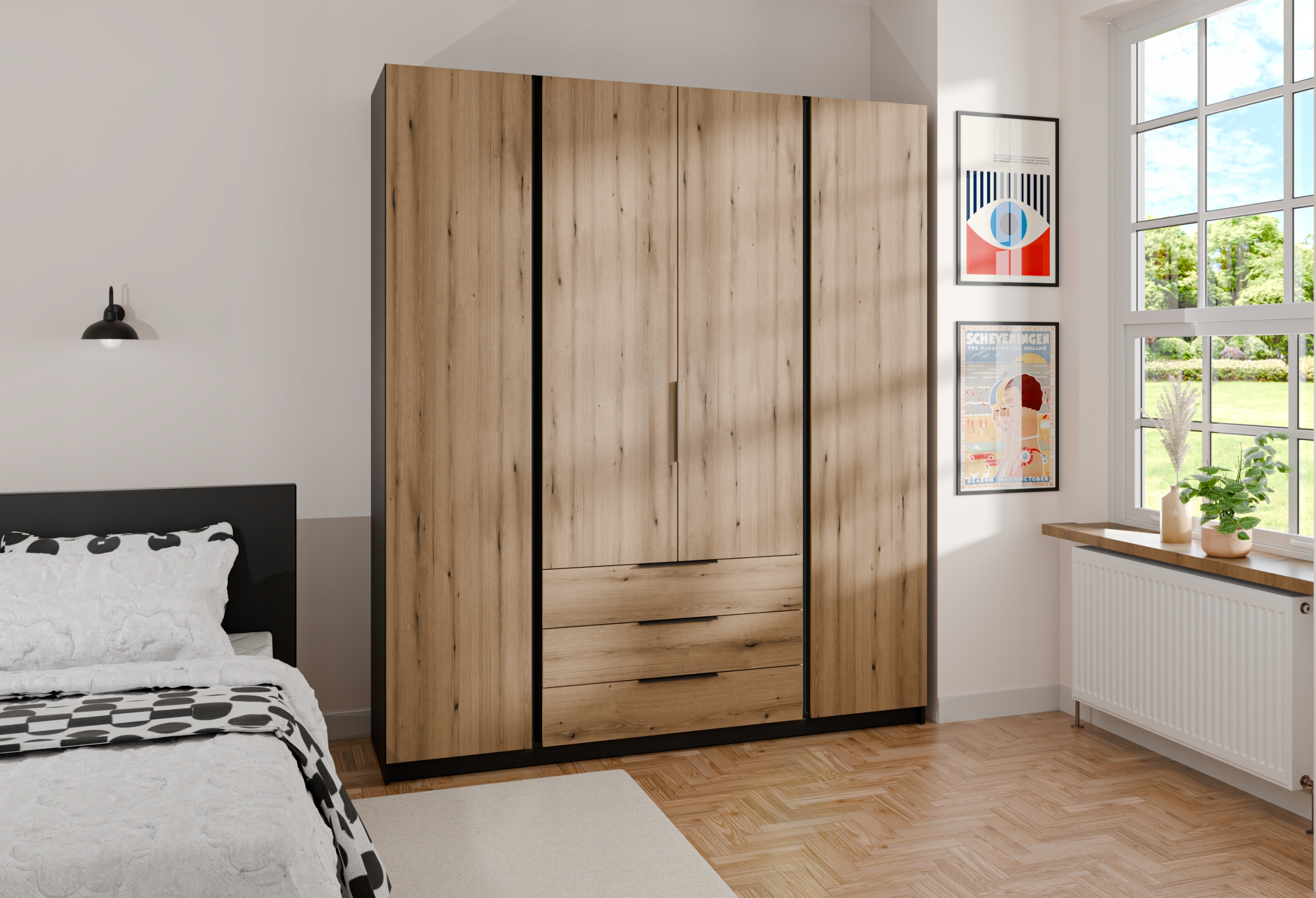 Moderní Elegantní velká prostorná Skříň Maja 4F 3S Dveře Zásuvky Police