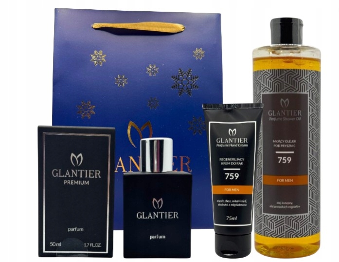 Glantier Zestaw 759 dla Niego Xmas: Perfumy Premium Olejek Krem Torebka