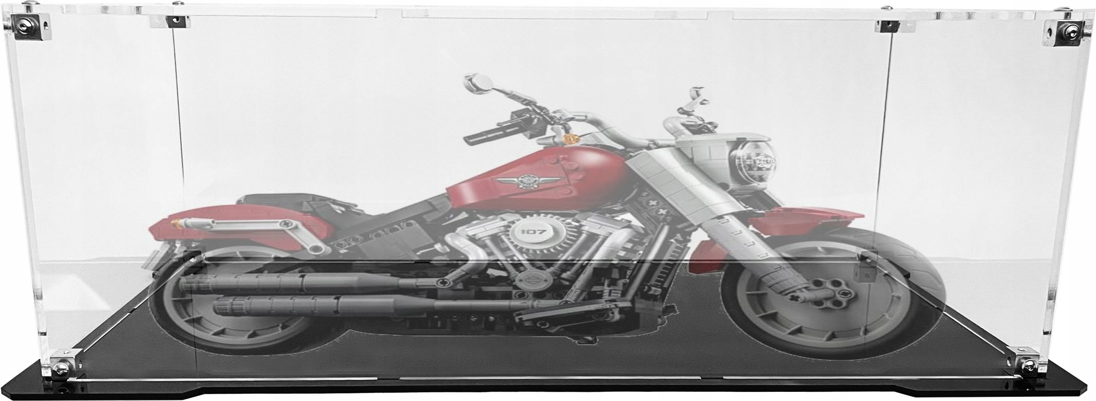 Vitrína s černým podstavcem Drewlandia pro sadu Lego 10269 Harley-Davidson