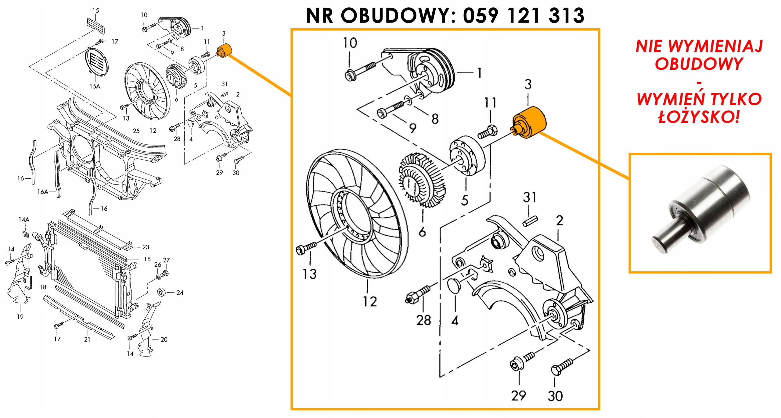 ŁAPA UCHWYT WISKO 059121313 ŁOŻYSKO AUDI 2.5TDI VW (POD KOŁO PASOWE) Numer katalogowy części 0717995003250