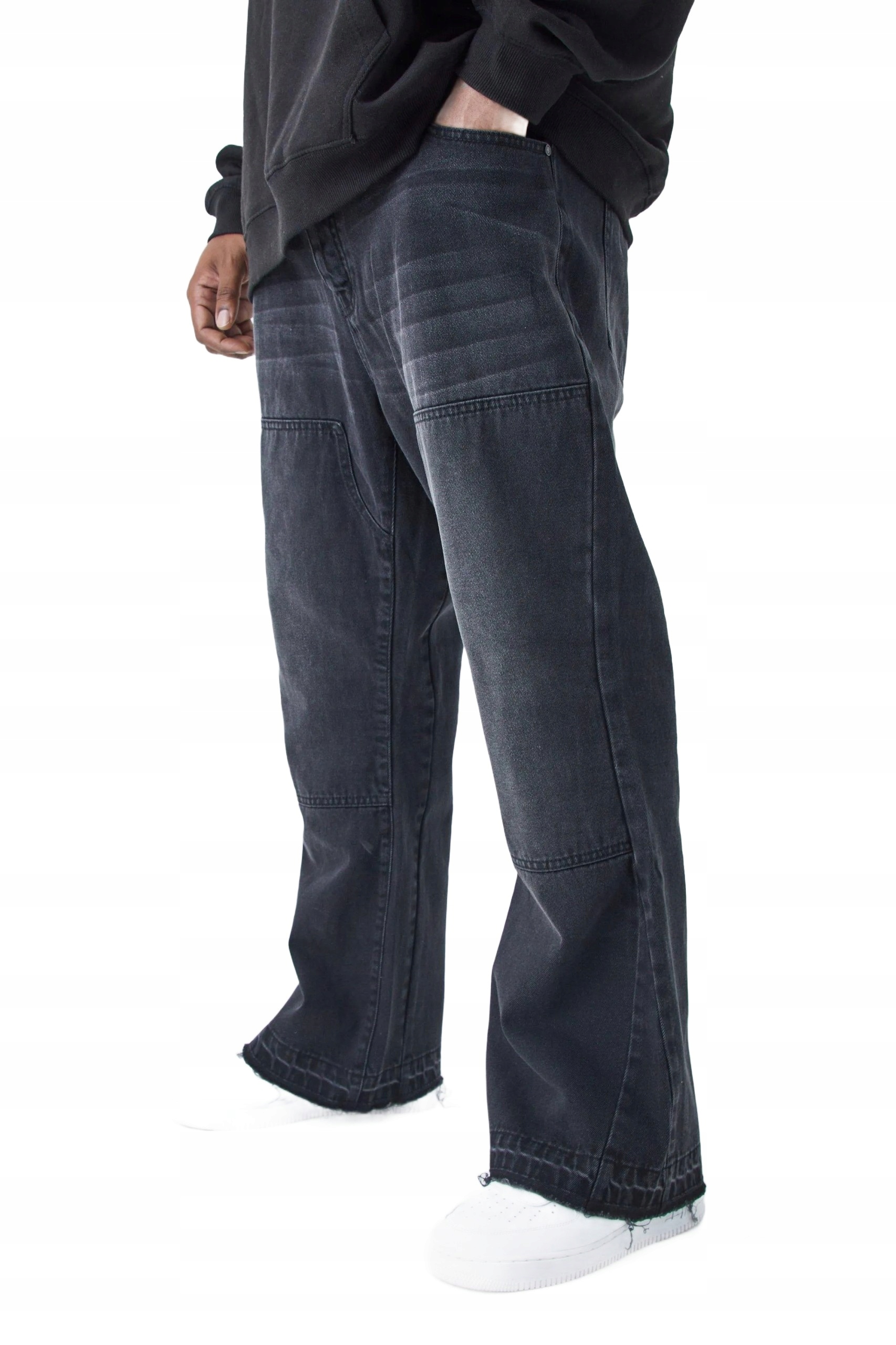 Boohooman Pánské Černé Volné Džíny S Oděrkami Plus Size 46 Z3A