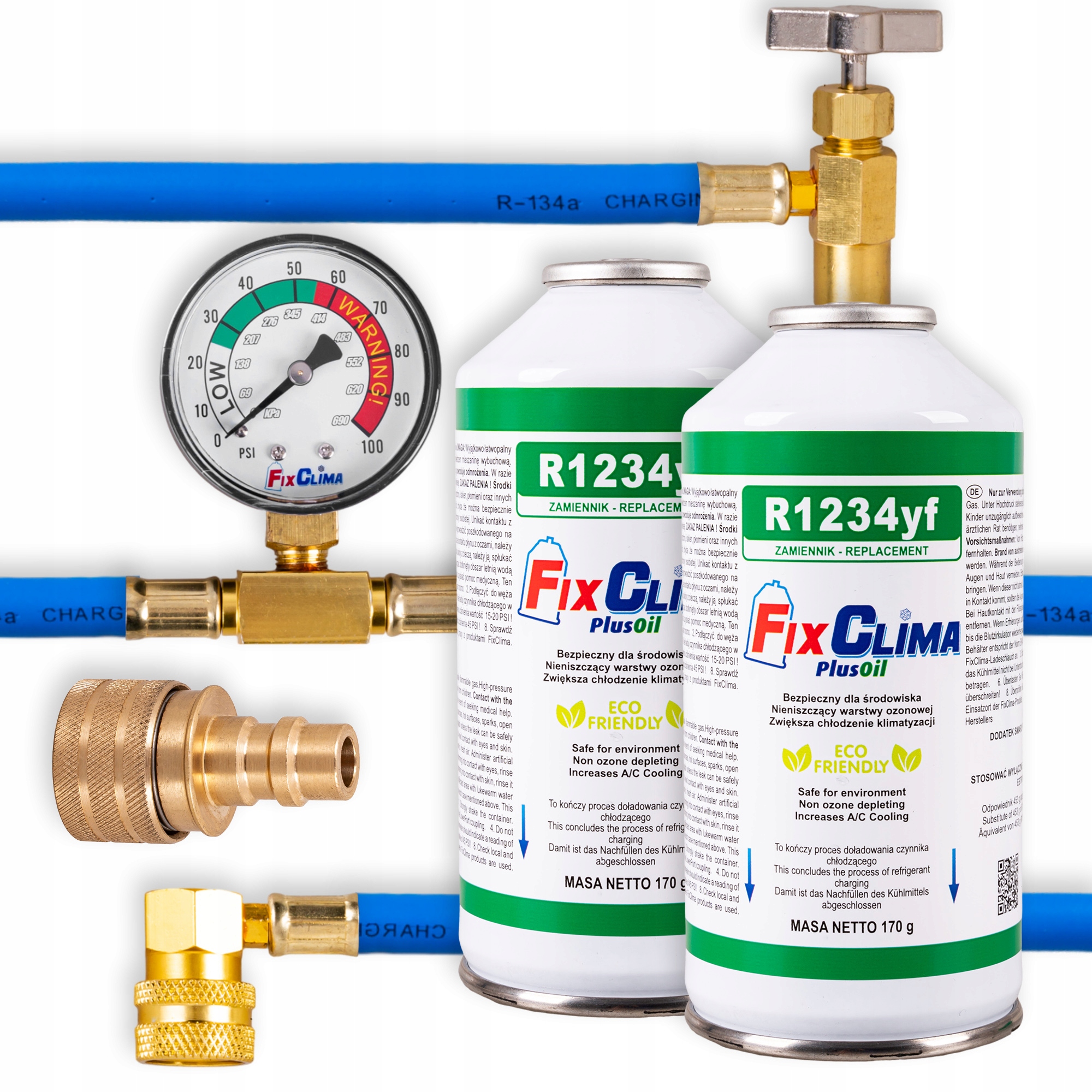 Set 2x Plyn Pro Nabíjení Klimatizace Chladící Médium Aut R1234YF