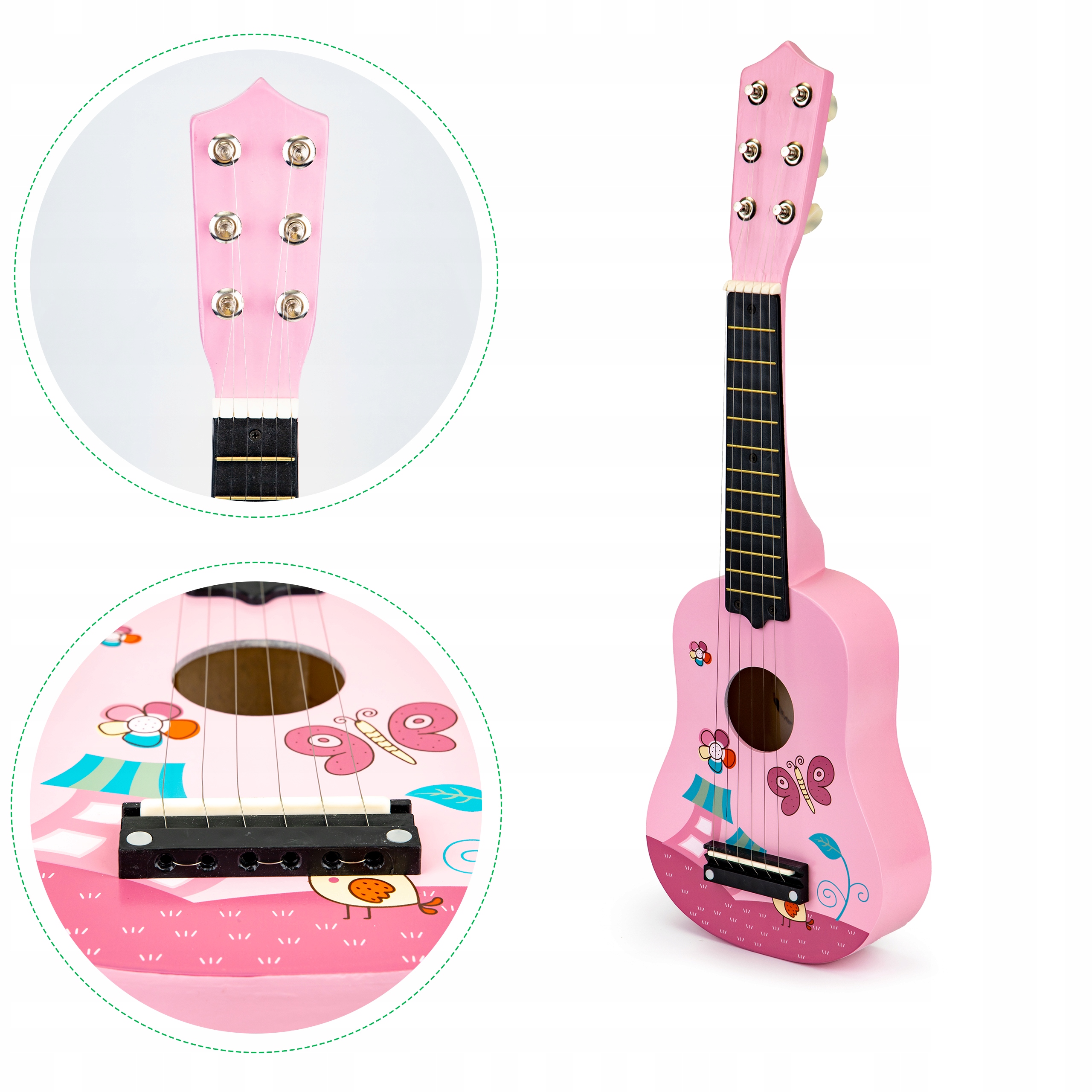 Gitara dla dzieci drewniana metalowe struny kostka- różowa ECOTOYS Marka Ecotoys