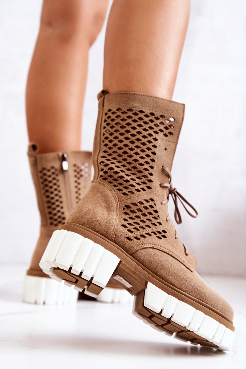 SKÓRZANE BOTKI WORKERY NICOLE JASNOBRĄZOWE 2706 40 Kolor brązowy