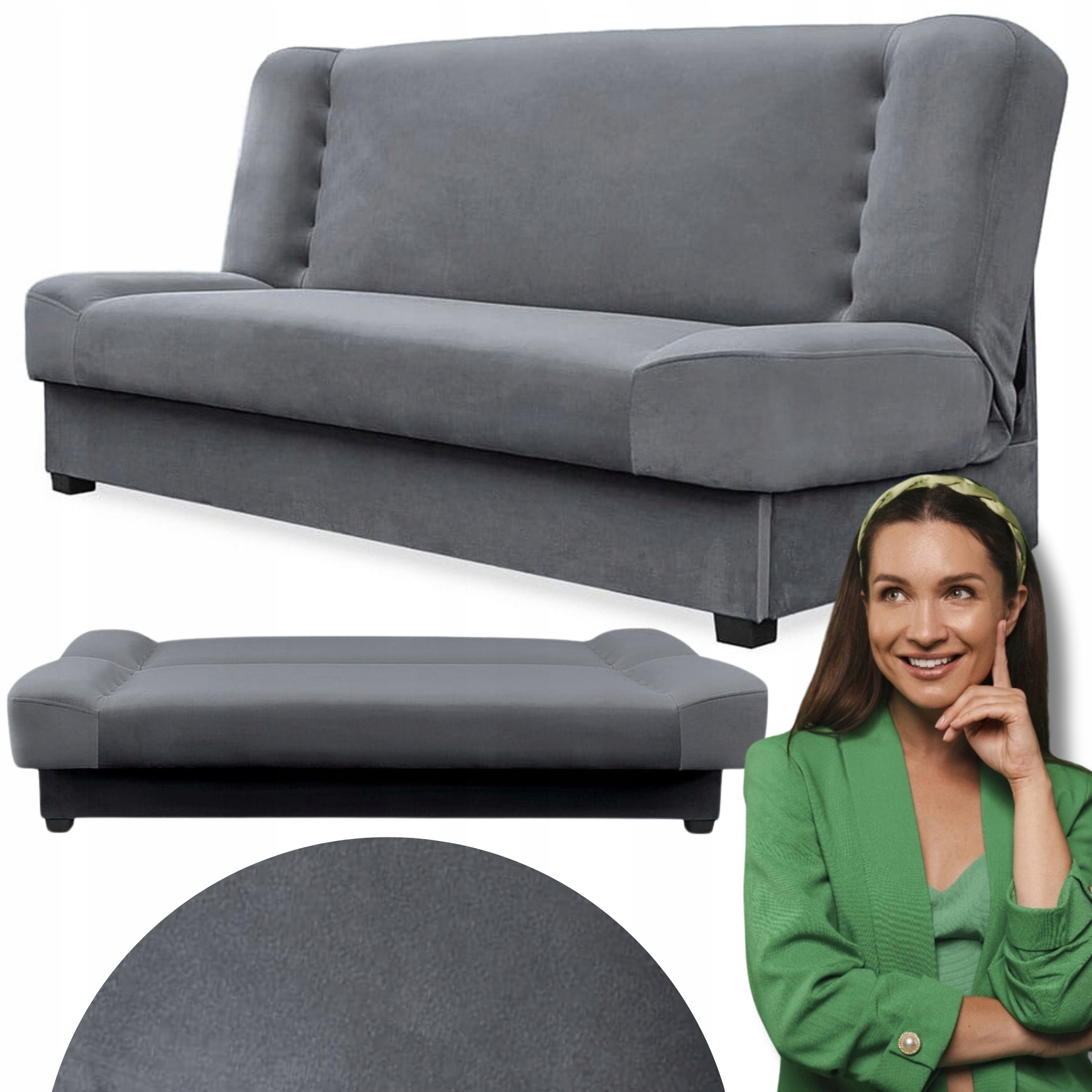 Rozkládací pohovka s funkcí spaní Dvoumístná pohovka Šedá Piano